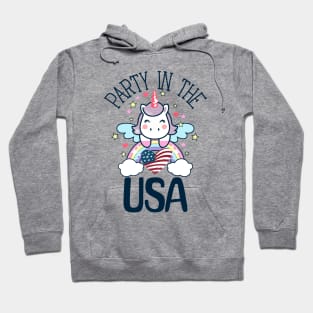 Retro Party In The USA 4th of July Unicorn Rainbows Hoodie